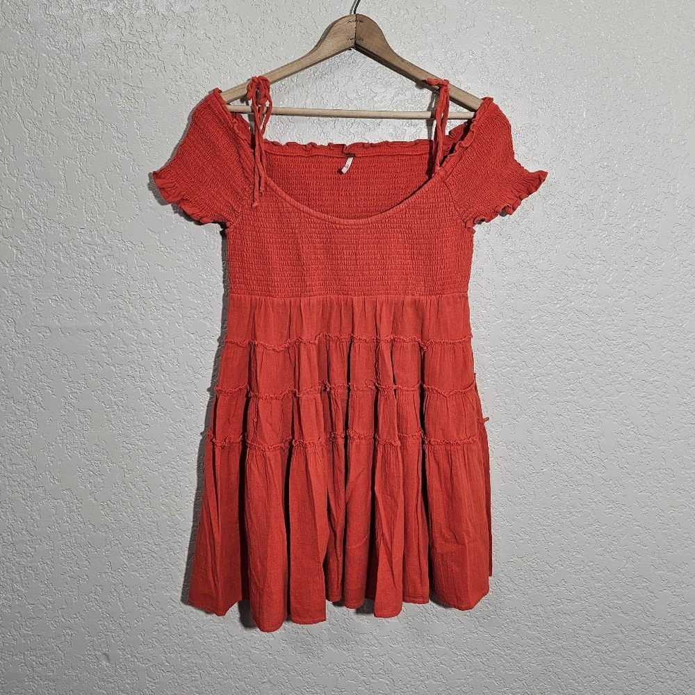 Free People Happy With You Cold Shoulder Smocked Mini Dress
